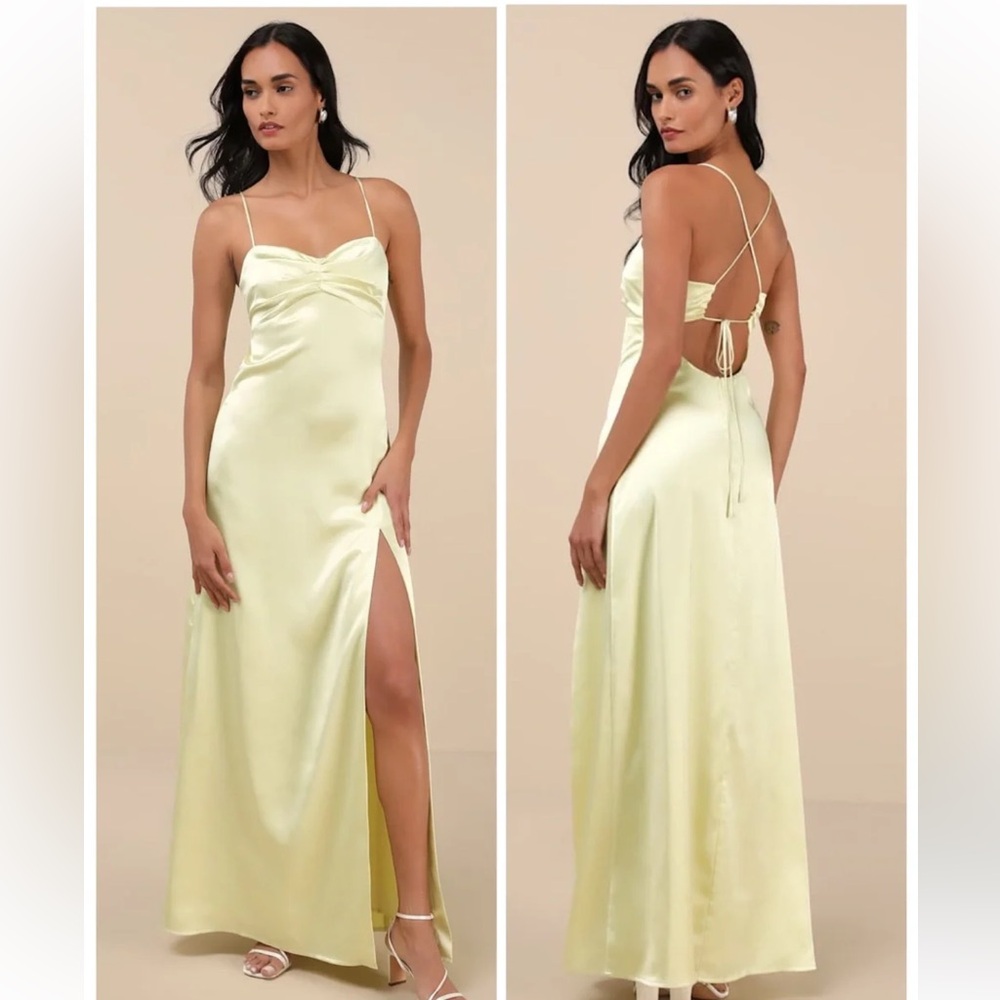 Lulus lime Satin Slip women maxi Dress with Spaghetti Straps size M NEW # 3G